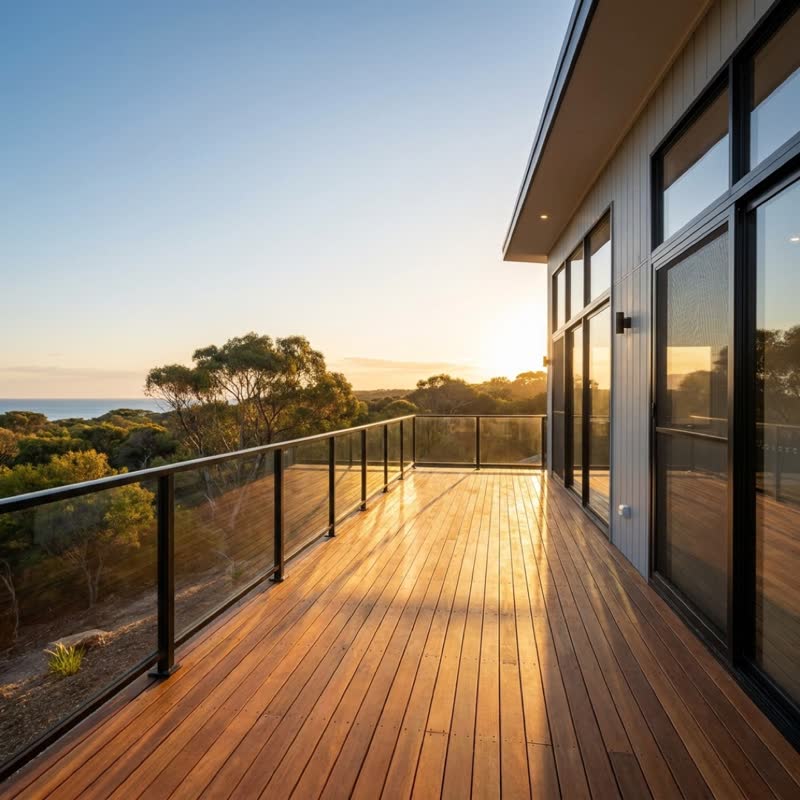 Spotted gum deck at sunset