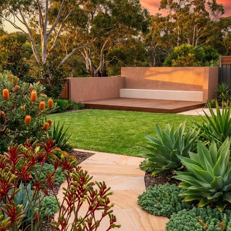 Native garden and sandstone path