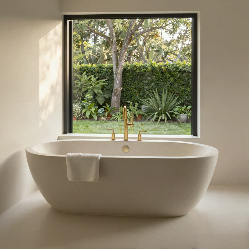 Renovated bathroom with brass tapware